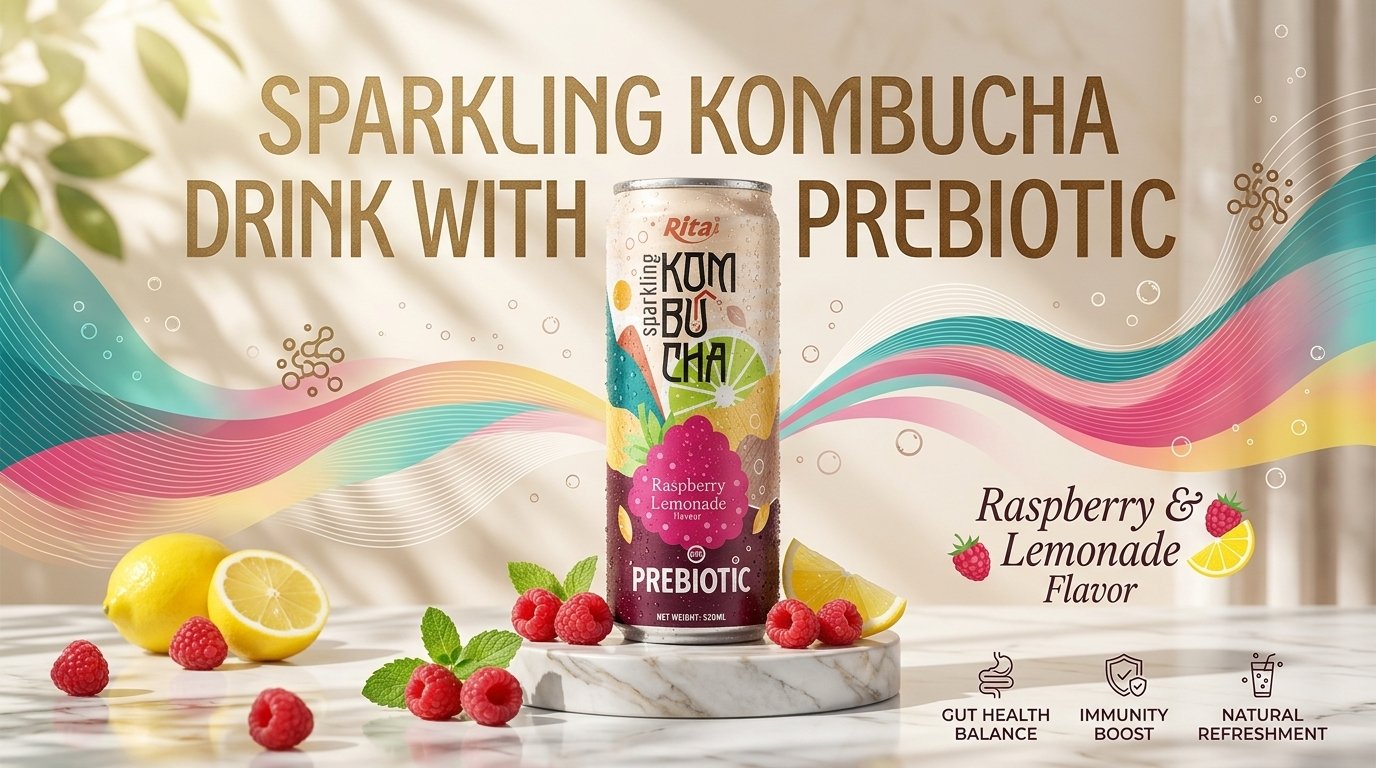 Rita Sparkling Kombucha Raspberry & Lemonade Flavour With Prebiotic 320ml Can