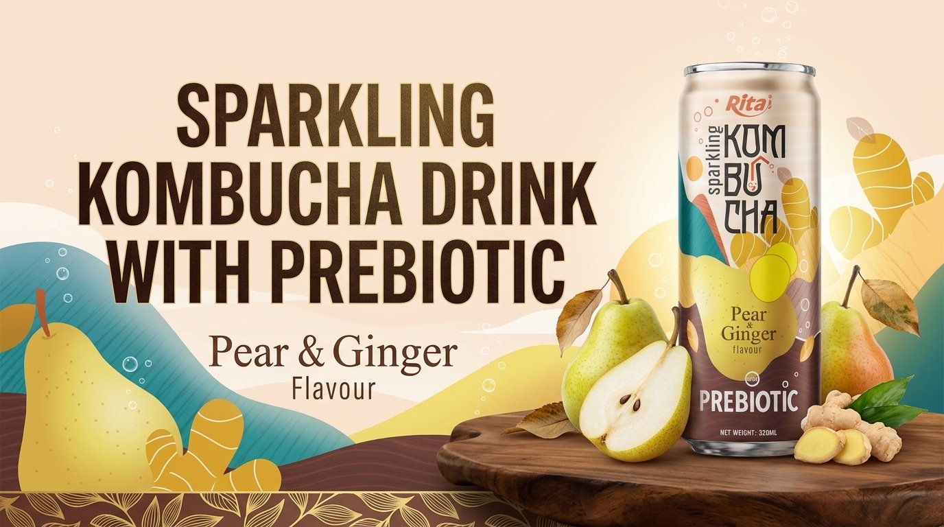 Rita Sparkling Kombucha Pear & Ginger Flavour With Prebiotic 320ml Can