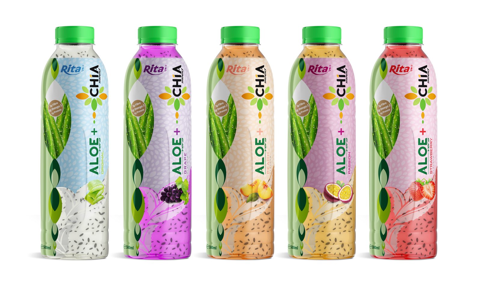 16.9 Fl Oz Rita Aloe Vera Drink with Chia Seed Peach Flavor PET Bottle Poster 1