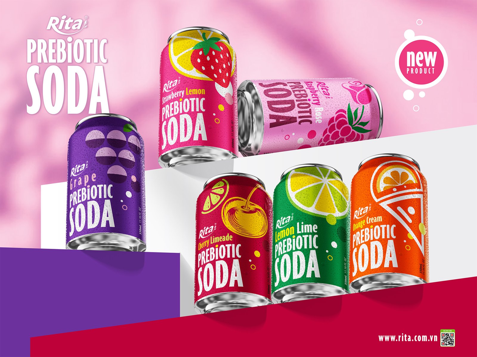 Orange Cream flavor Prebiotic Soda 330ml short can Poster 3