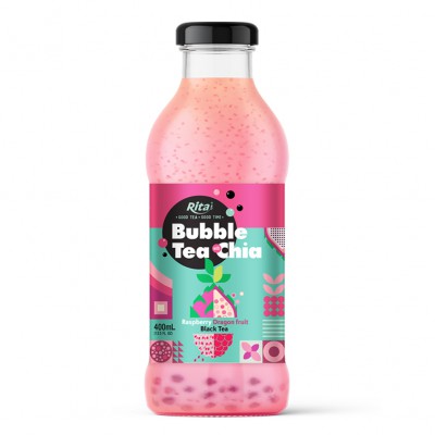 Bubble Tea with Chia seed  raspberry dragon fruit black tea 400ml