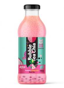 Bubble Tea with Chia seed  raspberry dragon fruit black tea 400ml glass bottle 1