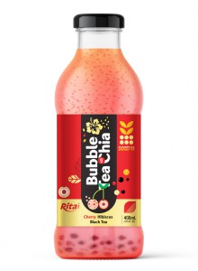 Bubble Tea with Chia seed and cherry hibiscus black tea 400ml glass bottle