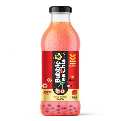 Bubble Tea with Chia seed and cherry hibiscus black tea 400ml glass bottle