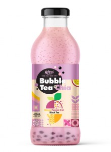 Bubble Tea With Chia Seed And Mango Passion Fruit Black Tea 400ml Glass Bottle