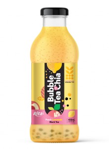 Best Quality Bubble Tea With Chia Seed And Peach Lemonade Black Tea 400ml Glass Bottle