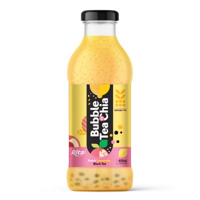 Bubble Tea with Chia seed and peach lemonade black tea 400ml glass bottle