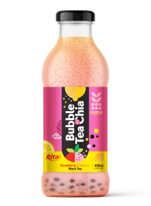 Bubble Tea with Chia seed and strawberry lemonade black tea 400ml glass bottle