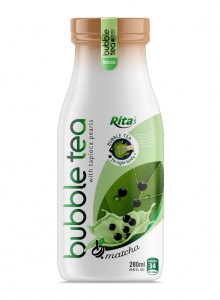 Glass bottle 280ml Matcha Flavor Bubble Tea With Tapioca Pearls