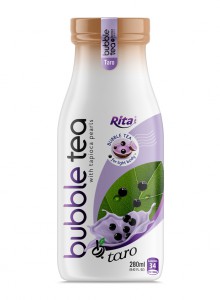 Glass bottle 280ml Bubble Tea with tapioca pearls and taro