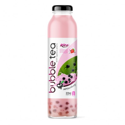 Glass bottle 315ml strawberry Bubble Tea with tapioca pearls