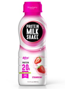 Juice bottles Protein milk shake with strawberry