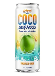 Coco Sea Moss Coconut water with sea moss Pineapple and Ginger Flavor 325ml sleek can Coco Sea Moss Coconut water with sea moss Pineapple and Ginger Flavor 325ml sleek can