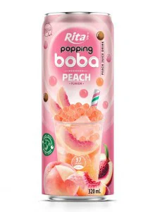 popping boba with peach flavor canned drink